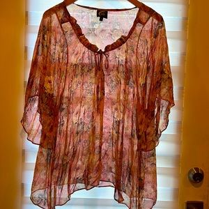 Blue Moon 100% Silk floral sheer flowy top Size 2